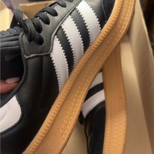 Adidas Men's Black and White Sneakers with Gum Sole
